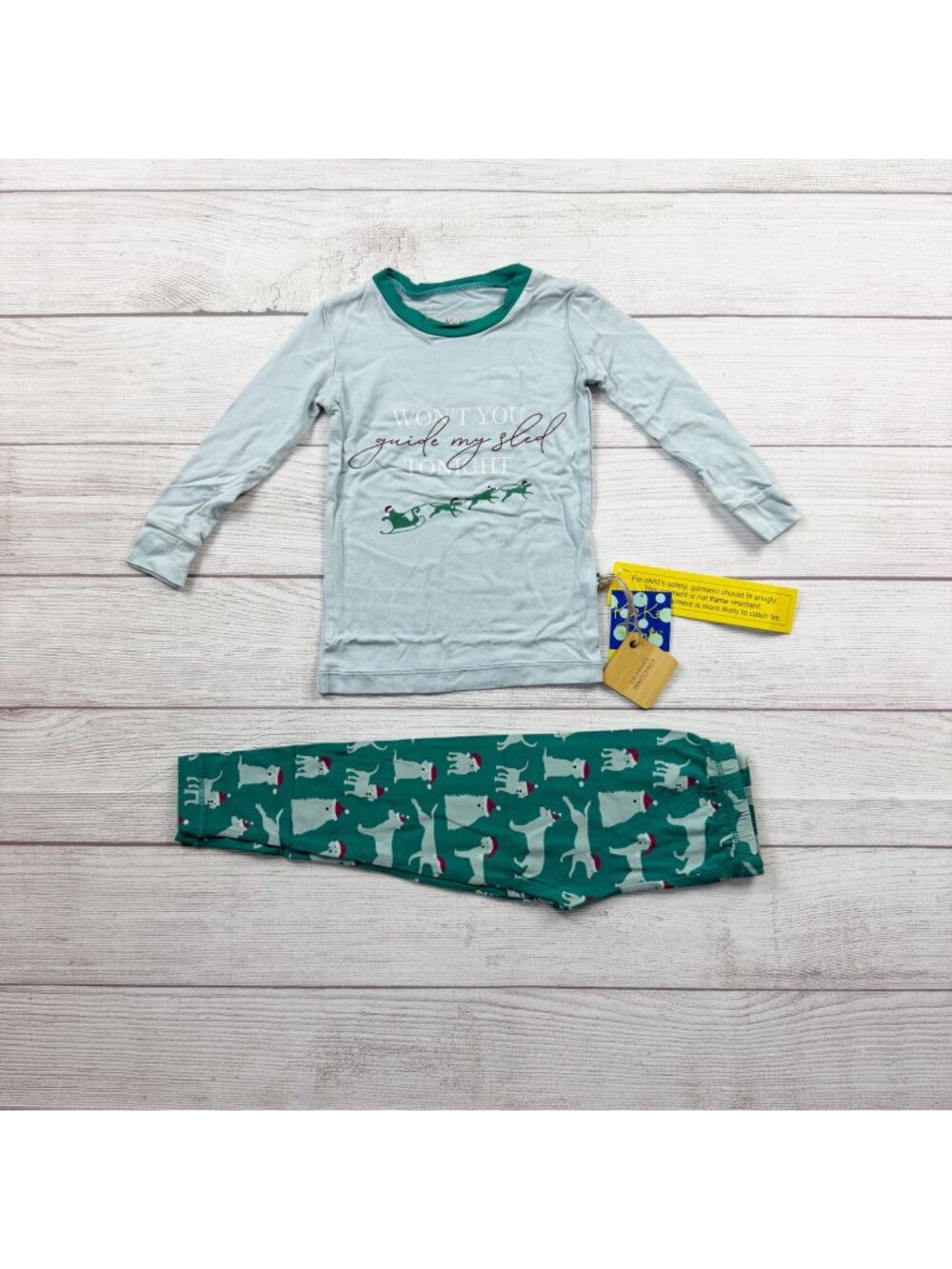 Kickee Pants Toddler Christmas Pajamas Long Sleeve Dog Sleigh Print NWT 3T